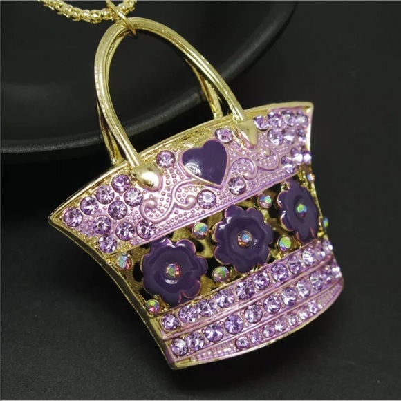 Purple Rhinestone Handbag Necklace - Picture 3 of 3